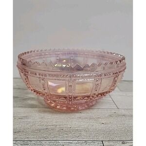 VTG Lenox Imperial Glass Pink Iridescent Carnival Beaded Bowl Sawtooth Rim 5.25"